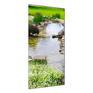 Wallario selbstklebende Duschrückwand 70 x 180 cm mit Motiv Blumen am Teich - Wandverkleidung mit Hochglanzlaminat in Glasoptik - Grün