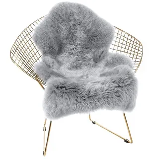 Cumay Faux Lammfell Schaffell Teppich 60 x 90 cm Lammfellimitat Teppich Longhair Fell Optik Nachahmung Wolle Bettvorleger Sofa Matte (Grau)