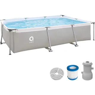 Avenli Pool 300 x 207 x 65 cm Stahlrahmen Aufstellpool Pool-Set mit Filterpumpe Schläuchen und Filterkartusche grau Framepool rechteckig Swimming Schwimmbecken