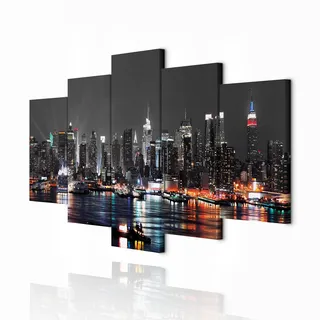 decomonkey Wandbilder New York 225x112.5 cm 5 Teilig Leinwandbilder | Bild auf Leinwand, Kunstdruck, Wanddeko, Wohnzimmer, Wanddekoration