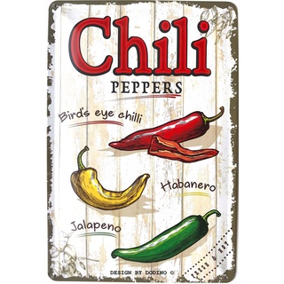 DODINO 20x30cm retro blechschild CHILI PEPPERS Metallschilder Küche, Restaurant deko, Geschenk-Idee für die Küche