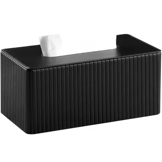 MEIBOOCH Taschentuchbox-Abdeckung, stilvoll, PU-Leder, rechteckig, mit magnetischer Bodenabdeckung, für Badezimmer, Schlafzimmer oder Büro (schwarz gestreift)