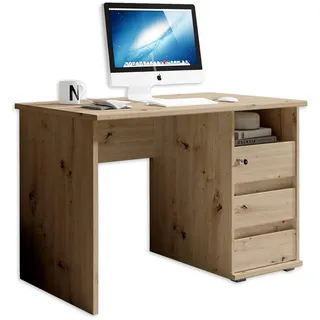 Stella Trading 1 Schreibtisch mit Schubladen, Artisan Eiche Optik - Bürotisch Computertisch fürs Homeoffice mit Stauraum und offenem Ablagefach - 110 x 75 x 65 cm (B/H/T)