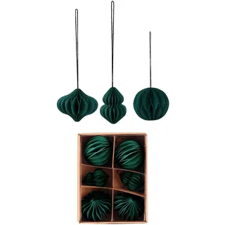 Holly & Jolly - Weihnachtsanhänger Dunkelgrün, 6 Stück | Christbaumschmuck aus Papier, ca. 4,5 - 5,5 cm, Weihnachtsbaumschmuck, Wabenball Ornamente, Weihnachtsdeko für Innen