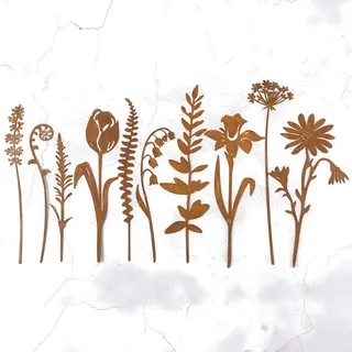 yeeplo Gartenstecker Rost Blumen Gartendeko für Draußen,Gartendekovintage10er Metall Blumenstecker Rostdeko Roststecker Garten Pflanzenstecker Metallstecker Rost Deko für Rasen Hof Balkon Blumentopf