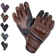 MAXAX ST-11 Motorradhandschuhe für Motocross, Scooter, CE-geprüft, Touchscreen, atmungsaktiv, 1 KP, EU-Norm – aus echtem Leder, bequem und hochwertig, Unisex und Übergangszeit (S, Braun/Schwarz)