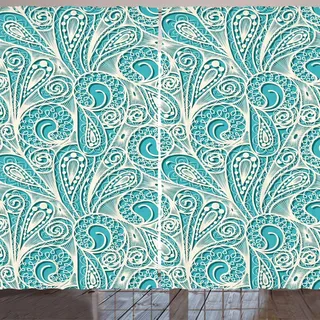 ARANDE Teal und Weiß Gardine, Weißer Spitze-Art-Muster-weiblicher Mode-romantischer Zusammensetzungs-Druck, 280 x 260 cm, Türkis Weiß - Türkis, Weiß