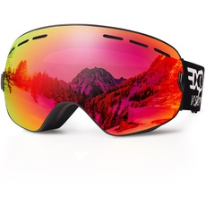 EXP VISION Snowboard Skibrille für Herren Damen Jugend, 100% UV400 Schutz Anti Beschlag über der Brille Winter Schneebrille mit sphärischer abnehmbarer Scheibe (Rot)