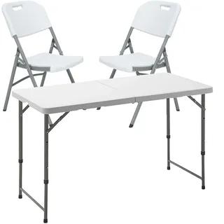 WELL HOME MOBILIARIO & DECORACIÓN Multifunktionaler Klapptisch, höhenverstellbar, 120 x 60 x 52,5-75 cm, und Set mit 2 Klappstühlen, 51 x 45 x 85,5 cm, ideal für den Außenbereich