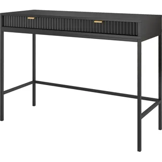 Selsey Schminktisch Vellore - Schreibtisch mit Schubladen, Schwarz mit geriffelten Fronten und schwarzen Metallbeinen, 104 cm breit - Schwarz