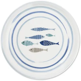 Excelsa North Sea Pizzateller aus Porzellan, Fisch-Dekor, Blau, 30,5 cm, 6 Stück
