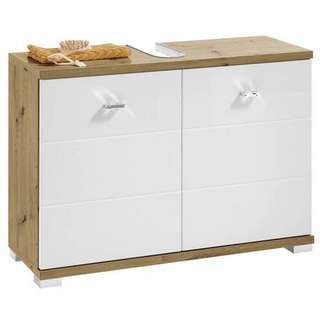 Livetastic Waschbeckenunterschrank Eiche Artisan, Weiß Hochglanz, - Moderner Bad Unterschrank Badezimmerschrank mit viel Stauraum - 80 x 57 x 30 cm