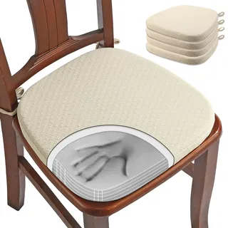 BUYUE Luxus Memory Foam Stuhl Kissen 4 Pack, Jacquard 40cm U-Form komfortable Esszimmerstuhl Pad, abnehmbare rutschfeste Küche Stuhl Sitzkissen, (4 Stück, Beige)