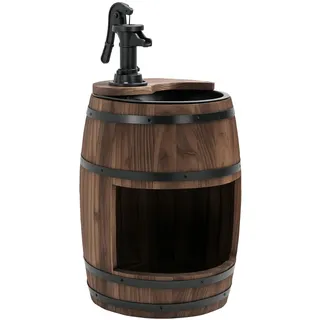 Outsunny Springbrunnen Holzfass mit Pflanzgefäß Ø27 x 59 cm