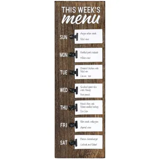 Dahey Menütafel für Küche, wöchentlicher Mahlzeitenplaner, rustikale Holztafel mit Clips, Bauernhaus-Schilder, Wanddekoration, Kreidetafel, Kühlschrankdekoration, Braun, klein