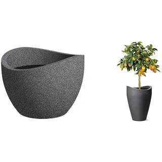 Scheurich Wave Globe, Pflanzgefäß aus Kunststoff, Schwarz-Granit & Wave Globe High, Hochgefäß aus Kunststoff, Schwarz-Granit, 29,8 cm Durchmesser, 40 cm hoch, 6 l Vol.