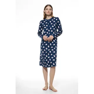 Nachthemd MEY "Scribbled Dots", Damen, Gr. 46, N-Gr, blau (deep marine), Single Jersey, Obermaterial: 100% Baumwolle, bequem knielang, Rundhals, Kleider Nachthemd, Länge in Größe 38: circa 110 cm