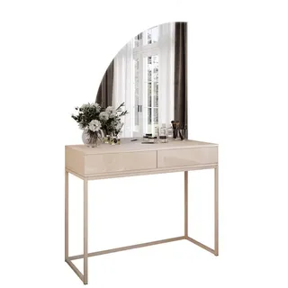 Lookway Schminktisch Quinnie Kaschmir mit LED-Spiegel links Push Open , Kaschmir, Goldfarben , Holzwerkstoff , 100x175x42 cm , Schlafzimmer, Schminktische