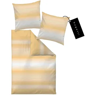 bugatti Bettwäsche 135 x 200 cm - 100% Baumwolle, 2 teilig mit Reißverschluss, anschmiegsam, weich & waschbar, Mako Satinbettwäsche gestreift gelb