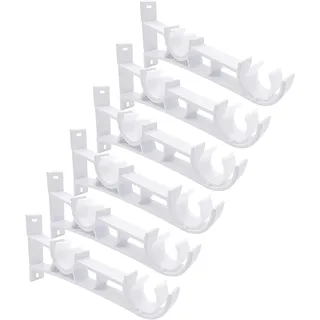 6 Stück Gardinenstangenhalterungen, doppelte Gardinenstangenhalter, strapazierfähig, 2,5 cm Gardinenstangen, Hardware-Haken, Aufhänger, doppelte Vorhanghalterungen für Vorhänge, Weiß