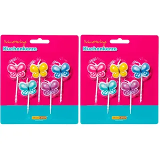 Decocino Kuchenkerze „Schmetterlinge“ Höhe ca.7 cm Back-Deko Torten-Deko Geburtstags-Deko 5 Kerzen-Schmetterlinge Kuchen, Muffins & Torten 32700 Mehrfarbig (Packung mit 2)