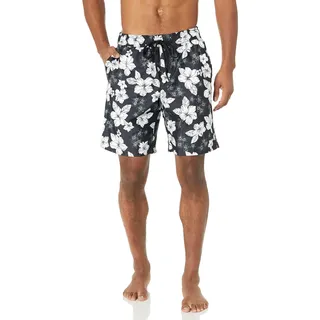 Amazon Essentials Herren 23cm Badehose mit Netzfutter, Taschen und Kordelzugverschluss, Schwarz Hibiskusblume, XXL