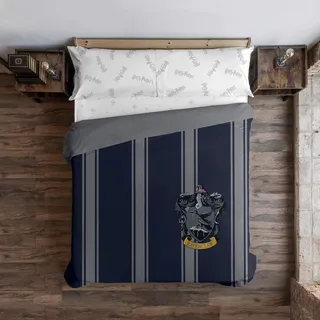 BELUM | Bettbezug Harry Potter, Bettbezug mit Knöpfen 100% Baumwolle, gestreift, Modell Ravenclaw für Betten 80 cm (140 x 200 cm)
