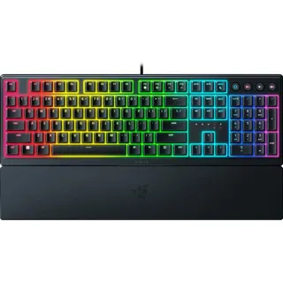 Razer Ornata V3 Gaming-Tastatur mit niedrigem Profil (Hybridschalter mit Mecha-Membran, UV-beschichtete Tasten, weiche magnetische Handgelenkstütze, RGB Chrom), ES-Design, Schwarz