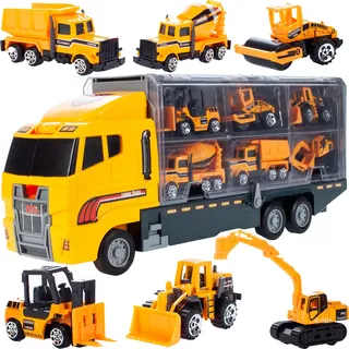 MalPlay LKW Spielzeug Set Baufahrzeuge Spielzeugautos 6 im Set| Bagger, Walze, Gabelstapler, Betonmischer, Bulldozer und Kipper | Lernspielzeug ab 3 Jahren | Geschenk für Kinder
