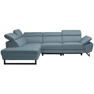 Celina Home Ecksofa , Blaugrau , Metall , Echtleder , Spaltleder, Rindleder , Ottomane links, L-Form , 281x225 cm , Made in Eu , Lederauswahl, Stoffauswahl, seitenverkehrt erhältlich, Hocker erhältlich, Rücken echt , Wohnzimmer, Sofas & Couches, Wohnlandschaften, Ecksofas
