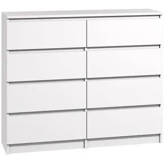 roe furniture | Kommode - 8 Schubladen - 120 cm - Weiß matt - Modernes Design - Grifflose Schubladen - Sideboard - Weiß