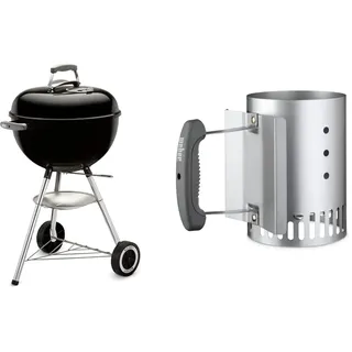 Weber Classic Kettle Holzkohlegrill, 47 cm, Schwarz (1241304) & 7447 Compact Rapidfire Chimney Starter, 20 cm x 14,75 cm x 26,5 cm