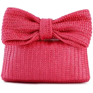 GMYIAK Luxus Schleife Stroh Tasche für Frauen Crochet Tote Handtasche Woven Purse Beach Rattan Female Clutch Bag für Sommer Party oder Hochzeit (Rosa)