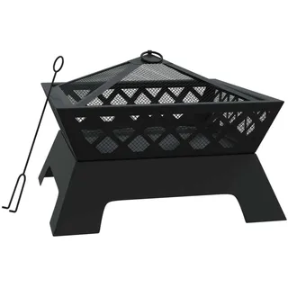 Feuerschale mit Schürhaken 50 cm XXL Stahl - Schwarz