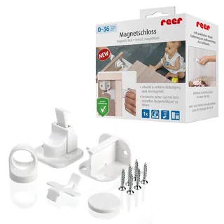 Reer Magnetschloss, Schrank- und Schubladen-Kindersicherung, 1 Stück, Weiß | Für Fronten bis 30 mm, innen unsichtbar montierbar und wahlweise zu kleben oder zu schrauben; nach EN 16948:2017 geprüft