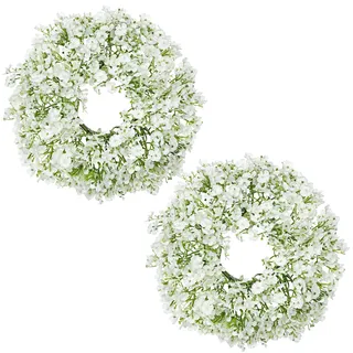 2er-Set Künstliche Schleierkrautkranz Türkranz Klein Blumenkranz Deko Türkranz Wandkranz Frühlingsdeko für Frühlings-Sommer-Osterdekoration, Zuhause, Parties, Türen, Hochzeiten, Weiß