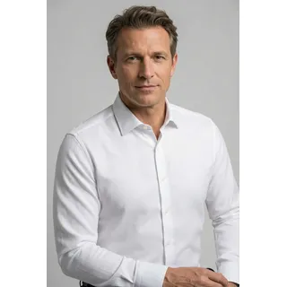 Businesshemd OLYMP "Level Five body fit", Herren, Gr. 46, N-Gr, weiß, Web, Obermaterial: 97% Baumwolle, 3% Elastolefin, 2-Knopf-Manschette, Hemden Businesshemd, mit modischer Struktur
