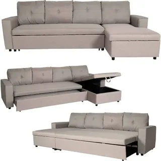 Mendler Ecksofa mit Bettkasten HWC-L16, Couch Sofa L-Form, Liegefläche links/rechts Nosagfederung Stoff/Textil 290cm - beige