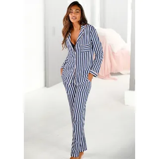 H.I.S Pyjama Set, 2 tlg. in klassischem Schnitt mit Streifenmuster, dunkelblau, weiß, gestreift