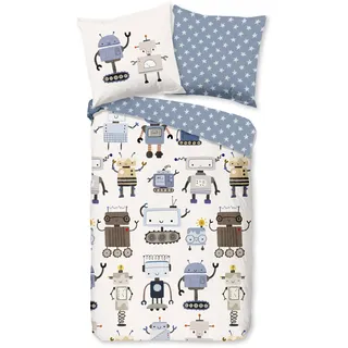 Good Morning Kinderbettwäsche »Robo« 2 Stk., tlg. Baumwolle, Reißverschluss, Wendeoptik, Baby, Junge, Roboter, Weiß blau, blau