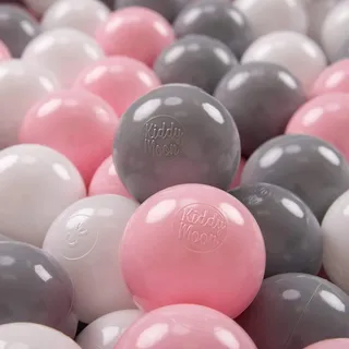 KiddyMoon 700 ∅ 7Cm Kinder Bälle Spielbälle Für Bällebad Baby Plastikbälle Made In EU, Weiß/Grau/Rosa