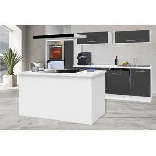 Respekta Inselküche Premium 310 cm Grau Hochglanz
