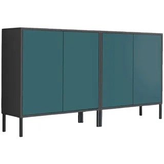 Mid.you Sideboard , Anthrazit, Petrol , Holzwerkstoff , 6 Fächer , 158x86x33 cm , erweiterbar, stehend , Kleinmöbel, Kommoden, Sideboards