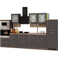 Bild Küchenzeile Mailand 330 cm E-Geräte grau hochglanz/eichefarben