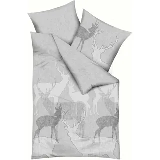 Bettwäsche KAEPPEL "Hirsche", silber, B/L: 135cm x 200cm, 1 Stk., 1 Stk., Feinbiber, B/L: 80cm x 80cm, 2 Stk., Feinbiber, Obermaterial: 100% Baumwolle, Bettwäsche, Bettwäsche, mit Hirschen