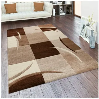 Paco Home Teppich mit Konturenschnitt Karo Muster, braun Beige 160x230 cm