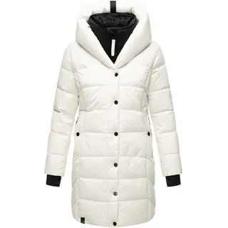 Navahoo Damen Winterjacke Winter Steppmantel Parka Mantel Outdoor Jacke gefüttert Kapuze mit Stehkragen & Doppelverschluss Knutschilein Off White Gr: 40 - L - Weiß