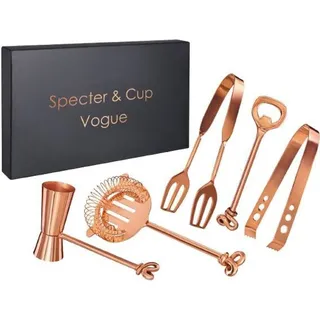 specter & cup Cocktail Barset 5-teilig Kupfer (Einzange, Garnierzange, Flaschenöffer, Sieb, Messbecher)