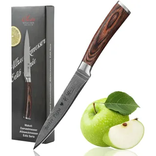 Wakoli EDIB Damast Allzweckmesser mit Gravur – Personalisiertes Messer, 12,5 cm Klinge aus 67 Lagen Damaststahl (VG10-Kern), Pakkaholzgriff – Einzigartiges Küchenmesser Geschenk, Geschenkverpackung