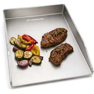 LANDMANN Plancha Grillplatte Edelstahl 30x20x3,5cm rostfrei Gasgrill Kohlegrill